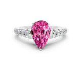 White gold Pear Cut Pink Sapphire Solitaire Ring with Cathedral Setting and Pavé Band_24