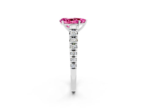 White gold Pear Cut Pink Sapphire Solitaire Ring with Cathedral Setting and Pavé Band_26
