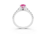 White gold Pear Cut Pink Sapphire Solitaire Ring with Cathedral Setting and Pavé Band_27