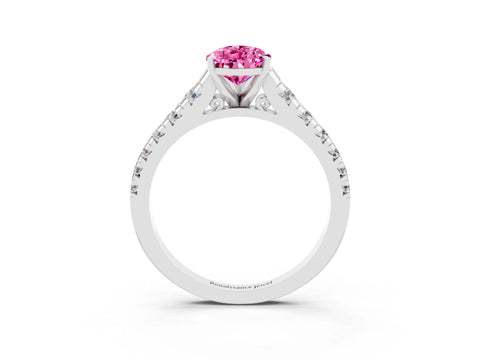 White gold Pear Cut Pink Sapphire Solitaire Ring with Cathedral Setting and Pavé Band_27