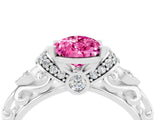White gold Pear Cut Pink Sapphire Solitaire Ring with Filigree Band and Four-Prong Setting_52