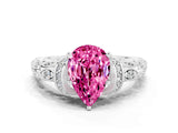White gold Pear Cut Pink Sapphire Solitaire Ring with Filigree Band and Four-Prong Setting_57