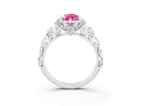 White gold Pear Cut Pink Sapphire Solitaire Ring with Filigree Band and Four-Prong Setting_60