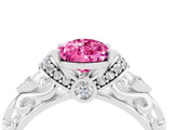 White gold Pear Cut Pink Sapphire Solitaire Ring with Filigree Band and Four-Prong Setting_61