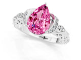 White gold Pear Cut Pink Sapphire Solitaire Ring with Filigree Band and Four-Prong Setting_62