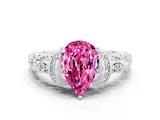 White gold Pear Cut Pink Sapphire Solitaire Ring with Filigree Band and Four-Prong Setting_69