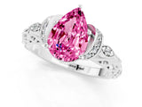 White gold Pear Cut Pink Sapphire Solitaire Ring with Filigree Band and Four-Prong Setting_70