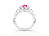 White gold Pear Cut Pink Sapphire Solitaire Ring with Filigree Band and Four-Prong Setting_76