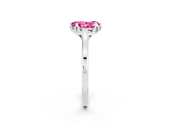 Platinum Pear Cut Pink Sapphire Solitaire Ring with Flower Prong Setting and Classic Band