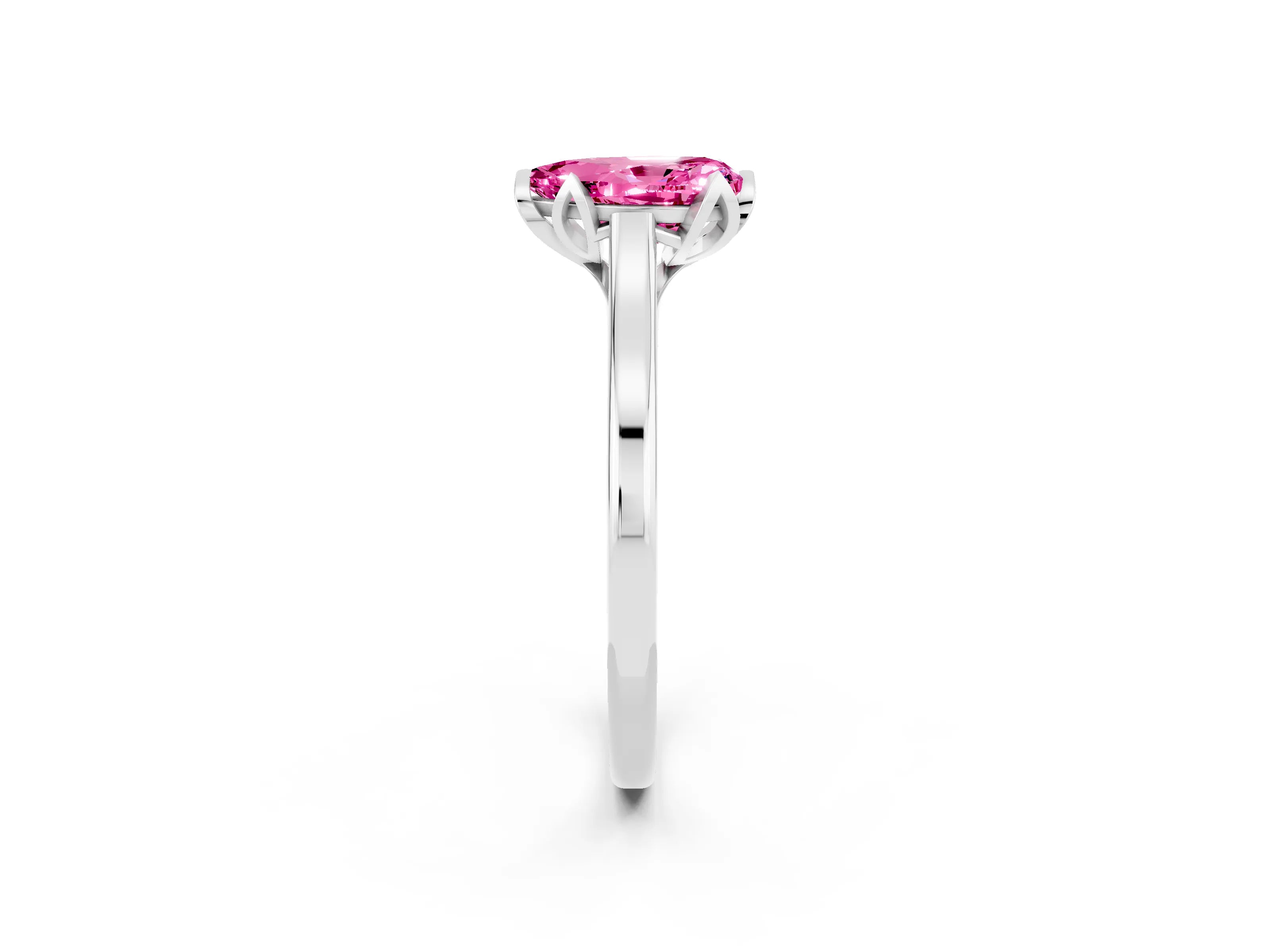 White gold Pear Cut Pink Sapphire Solitaire Ring with Flower Prong Setting and Classic Band_14