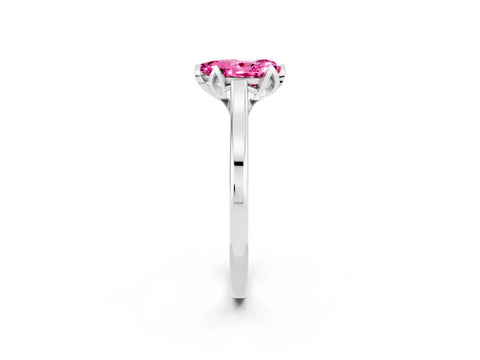 White gold Pear Cut Pink Sapphire Solitaire Ring with Flower Prong Setting and Classic Band_14