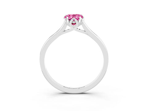 White gold Pear Cut Pink Sapphire Solitaire Ring with Flower Prong Setting and Classic Band_15