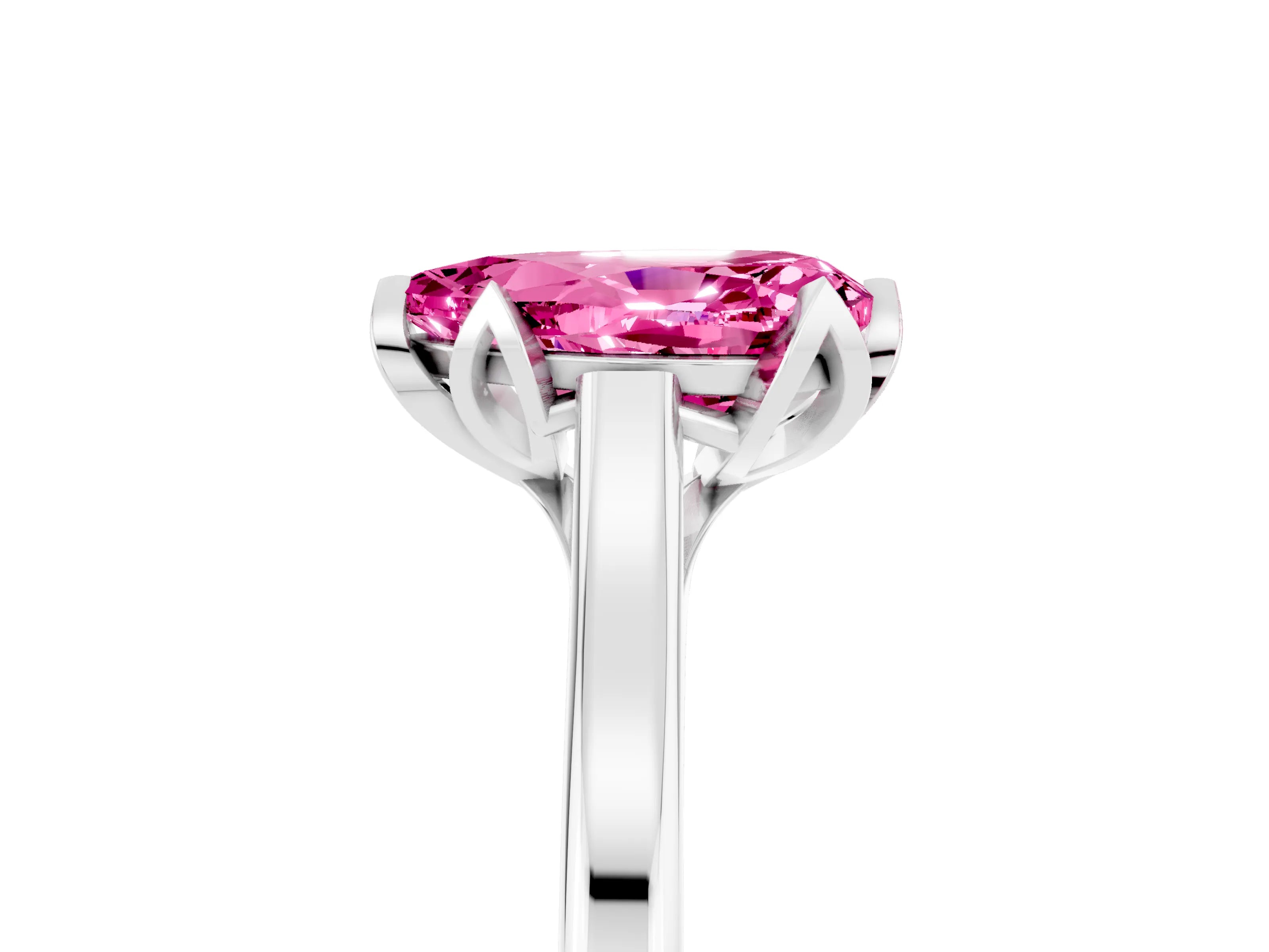 White gold Pear Cut Pink Sapphire Solitaire Ring with Flower Prong Setting and Classic Band_17