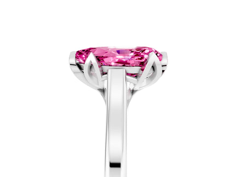 White gold Pear Cut Pink Sapphire Solitaire Ring with Flower Prong Setting and Classic Band_17
