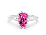 White gold Pear Cut Pink Sapphire Solitaire Ring with Flower Prong Setting and Classic Band_24