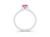 White gold Pear Cut Pink Sapphire Solitaire Ring with Flower Prong Setting and Classic Band_27