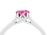 White gold Pear Cut Pink Sapphire Solitaire Ring with Flower Prong Setting and Classic Band_52