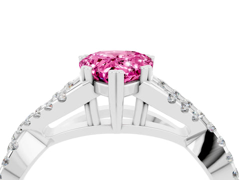 White gold Pear Cut Pink Sapphire Solitaire Ring with Four-Prong Setting and Twisted Pavé Band_16