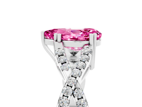 White gold Pear Cut Pink Sapphire Solitaire Ring with Four-Prong Setting and Twisted Pavé Band_17