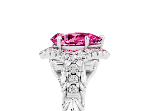 White gold Pear Cut Pink Sapphire Solitaire Ring with Hidden Halo and Pavé Band_17