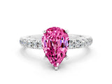 White gold Pear Cut Pink Sapphire Solitaire Ring with Pavé Accents and Four-Prong Setting_24