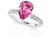 White gold Pear Cut Pink Sapphire Solitaire Ring with Pavé Accents and Four-Prong Setting_25