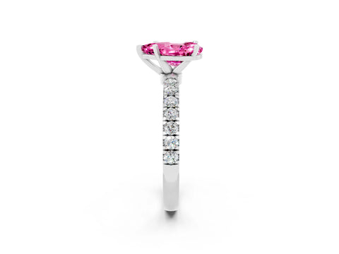 White gold Pear Cut Pink Sapphire Solitaire Ring with Pavé Accents and Four-Prong Setting_26
