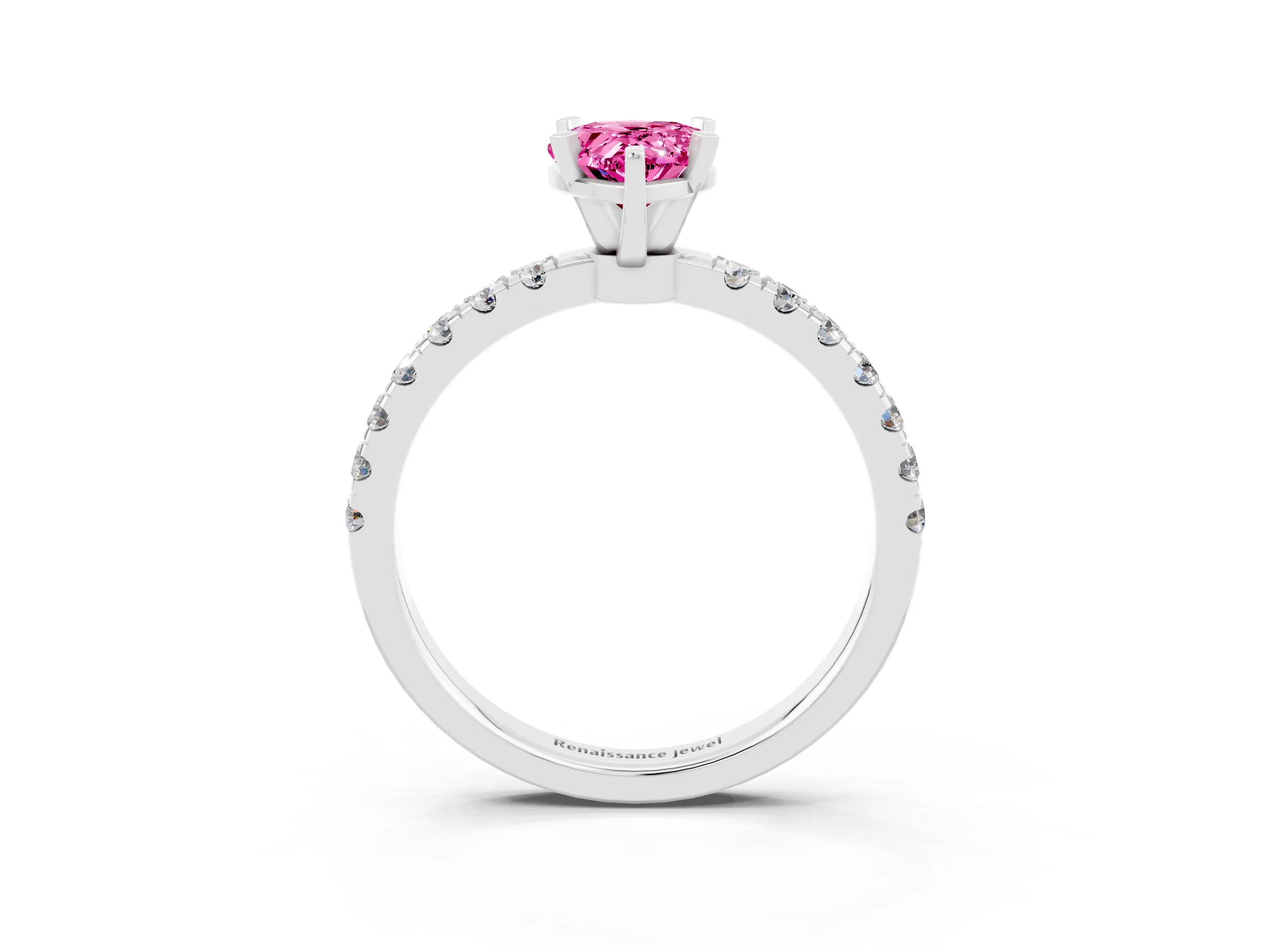 White gold Pear Cut Pink Sapphire Solitaire Ring with Pavé Accents and Four-Prong Setting_27