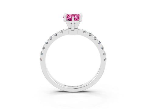 White gold Pear Cut Pink Sapphire Solitaire Ring with Pavé Accents and Four-Prong Setting_27
