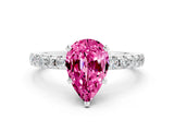 White gold Pear Cut Pink Sapphire Solitaire Ring with Pavé Band and Four-Prong Setting_60