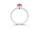 White gold Pear Cut Pink Sapphire Solitaire Ring with Pavé Band and Four-Prong Setting_63