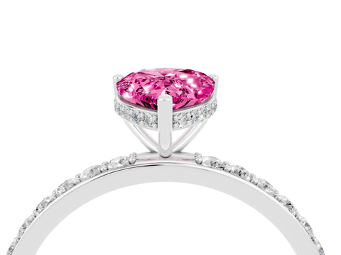 White gold Pear Cut Pink Sapphire Solitaire Ring with Pavé Band and Hidden Halo_4