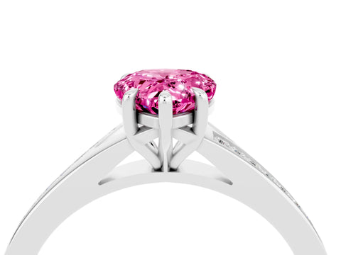 White gold Pear Cut Pink Sapphire Solitaire Ring with Pavé Band and Prong Setting_4
