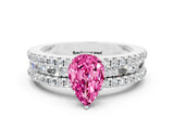 White gold Pear Cut Pink Sapphire Solitaire Ring with Pavé and Channel Set Band_24