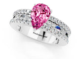 White gold Pear Cut Pink Sapphire Solitaire Ring with Pavé and Channel Set Band_25
