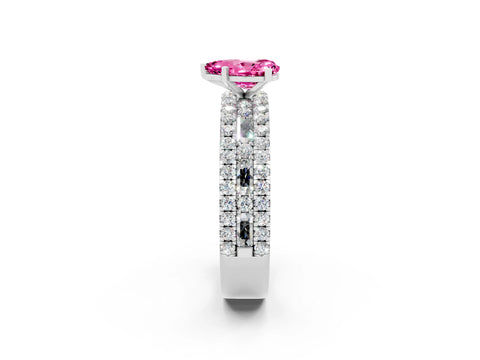 White gold Pear Cut Pink Sapphire Solitaire Ring with Pavé and Channel Set Band_26