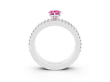 White gold Pear Cut Pink Sapphire Solitaire Ring with Pavé and Channel Set Band_27