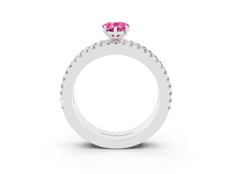 White gold Pear Cut Pink Sapphire Solitaire Ring with Pavé and Channel Set Band_27