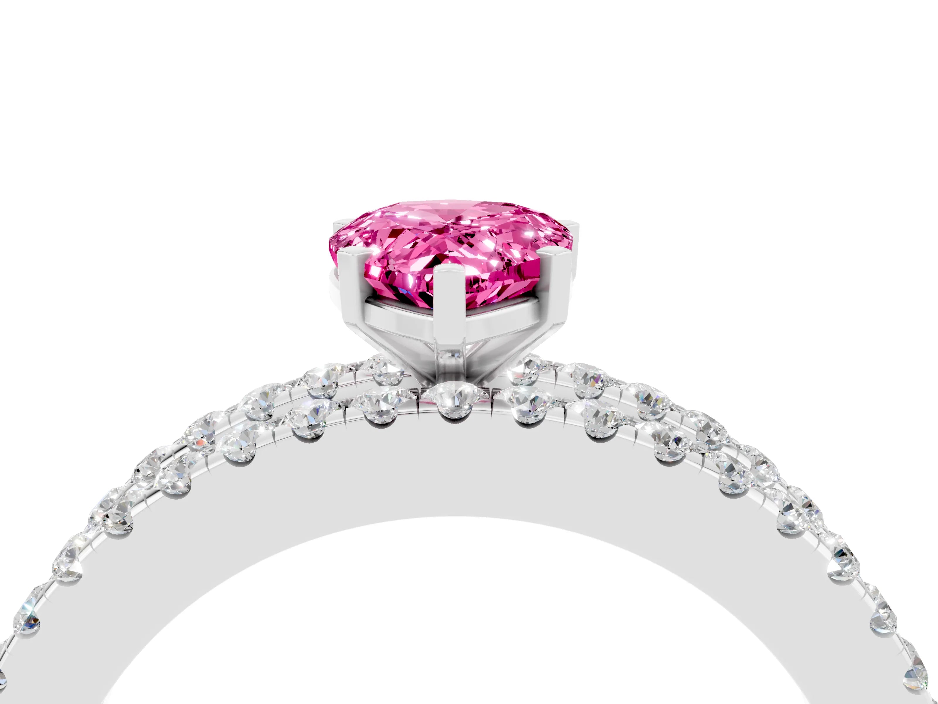 White gold Pear Cut Pink Sapphire Solitaire Ring with Pavé and Channel Set Band_28