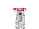 White gold Pear Cut Pink Sapphire Solitaire Ring with Pavé and Channel Set Band_29