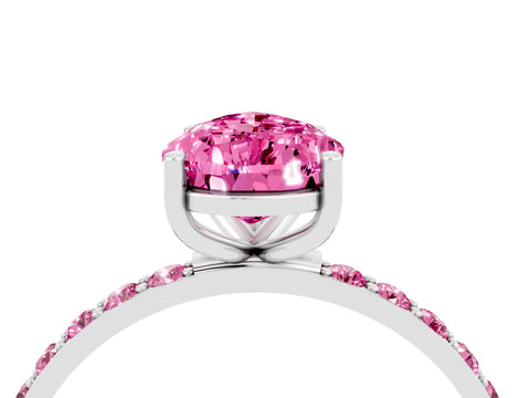 White gold Pear Cut Pink Sapphire Solitaire Ring with Pave Band and Four Prong Setting_16
