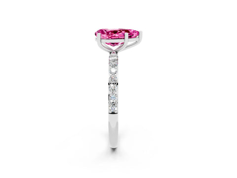 White gold Pear Cut Pink Sapphire Solitaire Ring with Pave Band and Four Prong Setting_50
