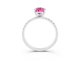 White gold Pear Cut Pink Sapphire Solitaire Ring with Pave Band and Four Prong Setting_51