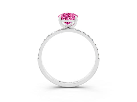 White gold Pear Cut Pink Sapphire Solitaire Ring with Pave Band and Four Prong Setting_51