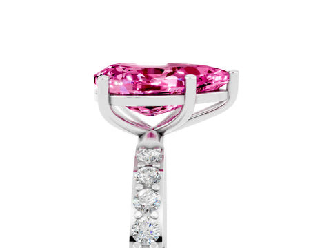 White gold Pear Cut Pink Sapphire Solitaire Ring with Pave Band and Four Prong Setting_53