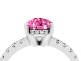 White gold Pear Cut Pink Sapphire Solitaire Ring with Round  Pavé Band and Four-Prong Setting_64