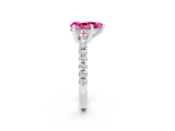 White gold Pear Cut Pink Sapphire Solitaire Ring with Round  Pavé Band and Four-Prong Setting_68