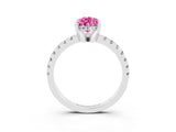 White gold Pear Cut Pink Sapphire Solitaire Ring with Round  Pavé Band and Four-Prong Setting_69