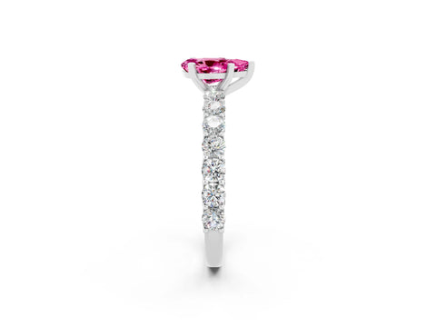 White gold Pear Cut Pink Sapphire Solitaire Ring with Shared Prong Pavé Band and Four-Prong Setting_2