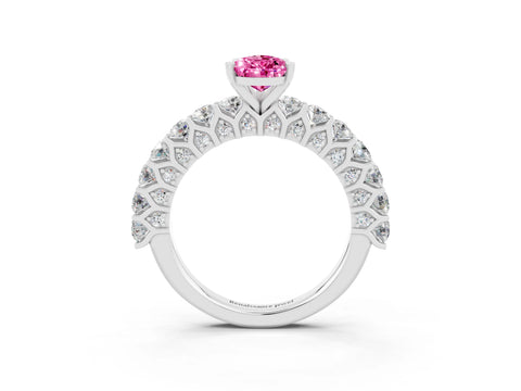 White gold Pear Cut Pink Sapphire Solitaire Ring with Shared Prong Pavé Band and Four-Prong Setting_3